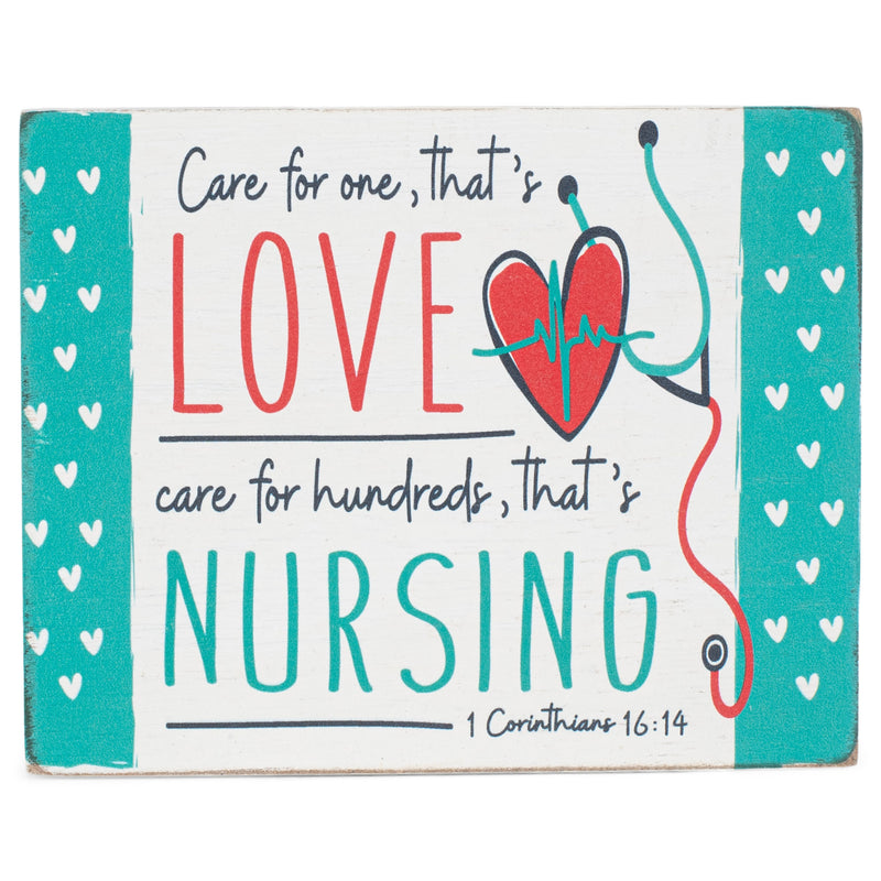 Care Love Nursing Teal Heart 4 x 3 Wood Decorative Tabletop Block Plaque