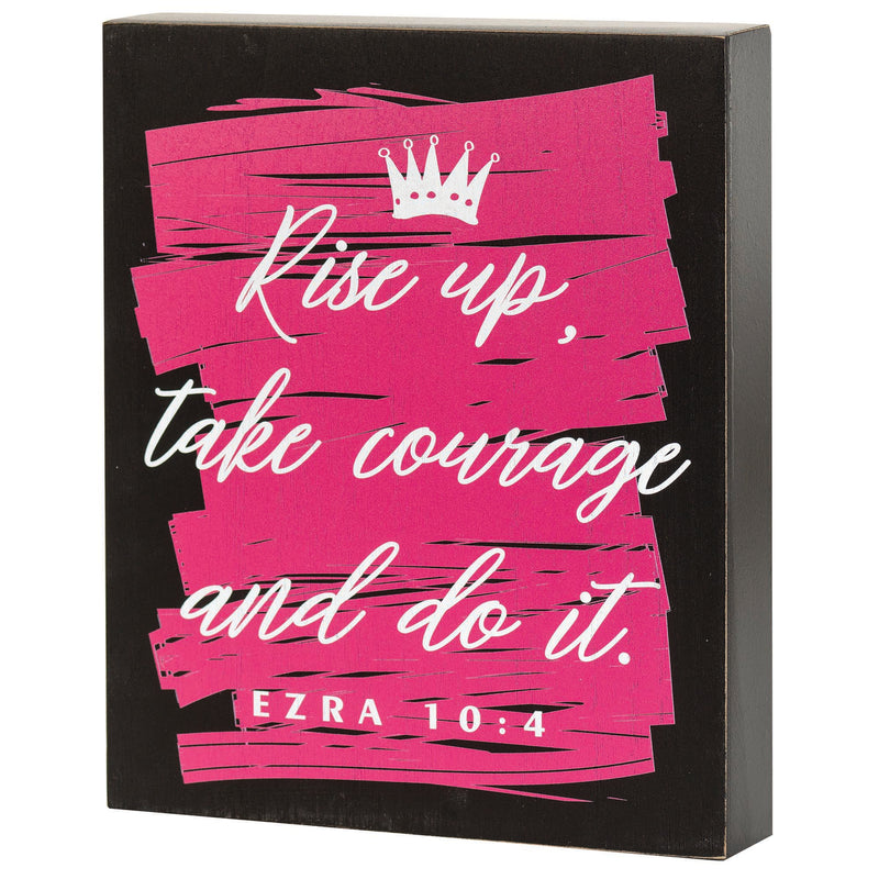 Rise Up Take Courage Do It Hot Pink 10 x 8 MDF Wood Tabletop Block Plaque