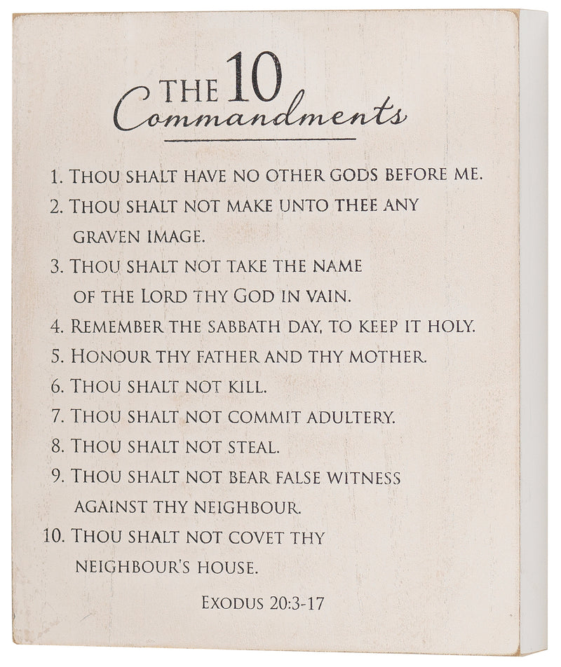 10 Commandments Weathered Gray Wash 9.5 x 8 MDF Decorative Wall and Tabletop Sign Plaque
