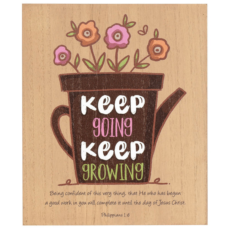 Going Growing Confident Brown Flower Pitcher 8 x 10 MDF Decorative Wall and Tabletop Sign Plaque