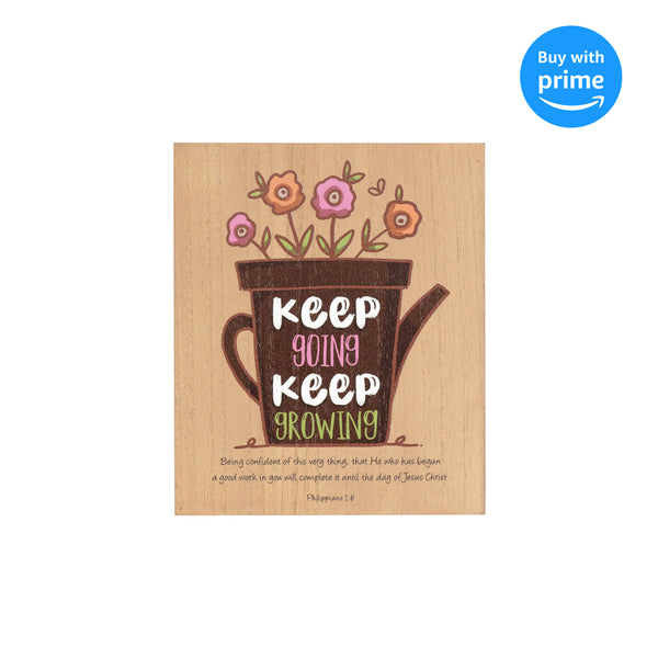 Going Growing Confident Brown Flower Pitcher 8 x 10 MDF Decorative Wall and Tabletop Sign Plaque