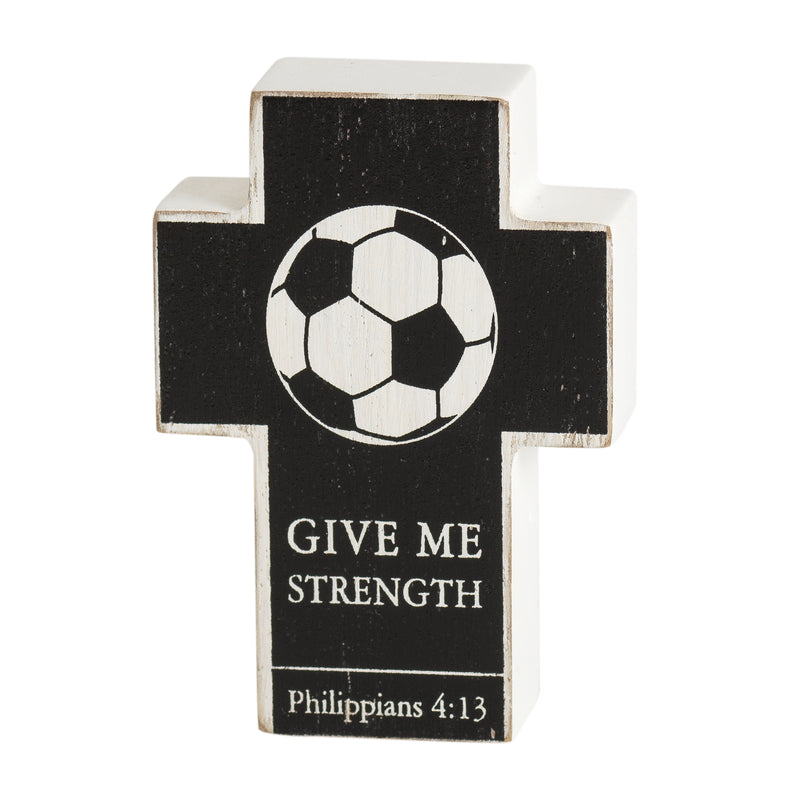 Distressed Black Give Me Strength Soccer 4 inch Resin Decorative Tabletop Cross