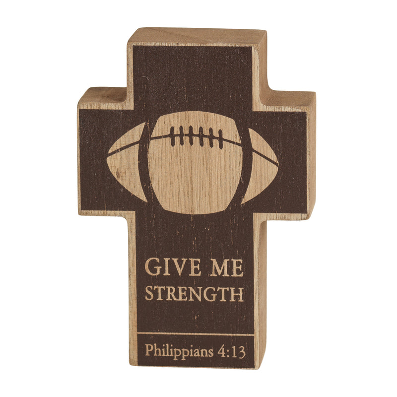 Chocolate Brown Football Give Me Strength 4 inch Resin Decorative Tabletop Cross