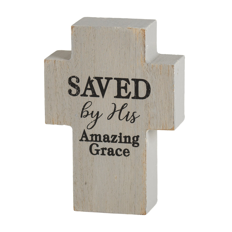 Distressed Brown Saved Amazing Grace 3 x 4 Resin Decorative Tabletop Cross