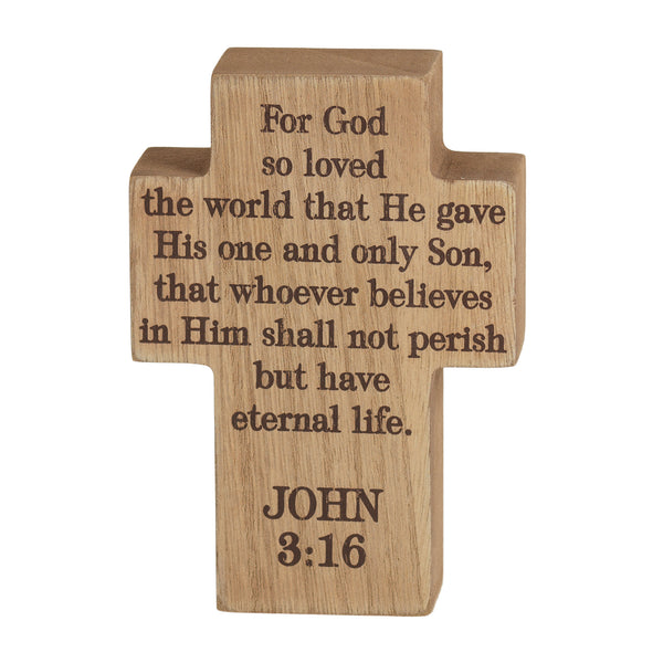 Natural Brown He Gave His Son 3 x 4 Resin Decorative Tabletop Cross