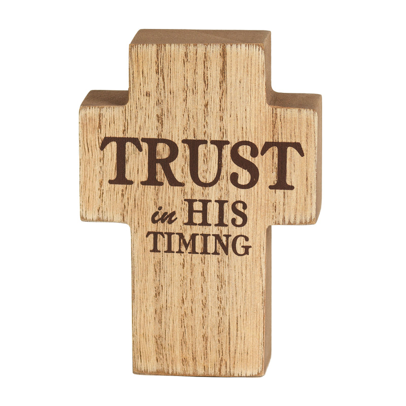 Trust In His Timing Wood Brown 3 x 4 Resin Decorative Tabletop Cross