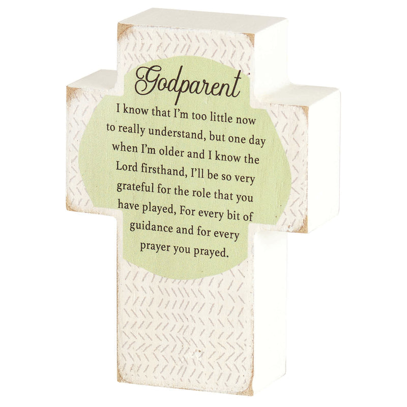 Godparent Prayer Poem Classic White 4 x 3 MDF Wood Tabletop Cross Plaque