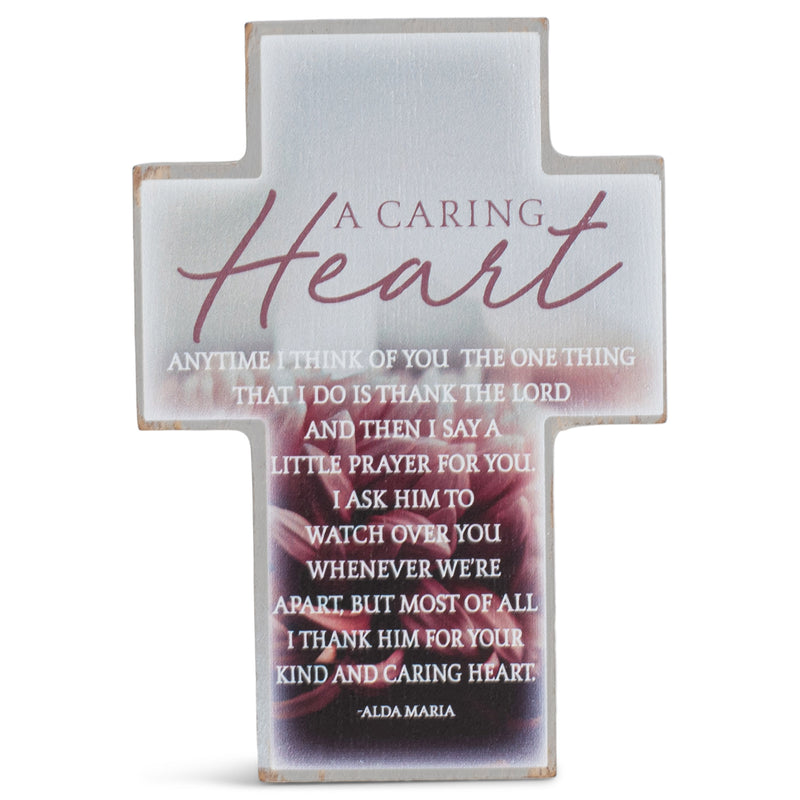 Caring Heart Prayer For Your Grey Wash 4 x 3 MDF Decorative Tabletop Cross Plaque