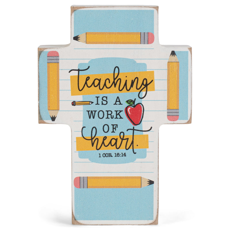 Teaching Is A Work Of Heart Yellow Pencil 4 x 3 Wood Decorative Wall and Tabletop Frame