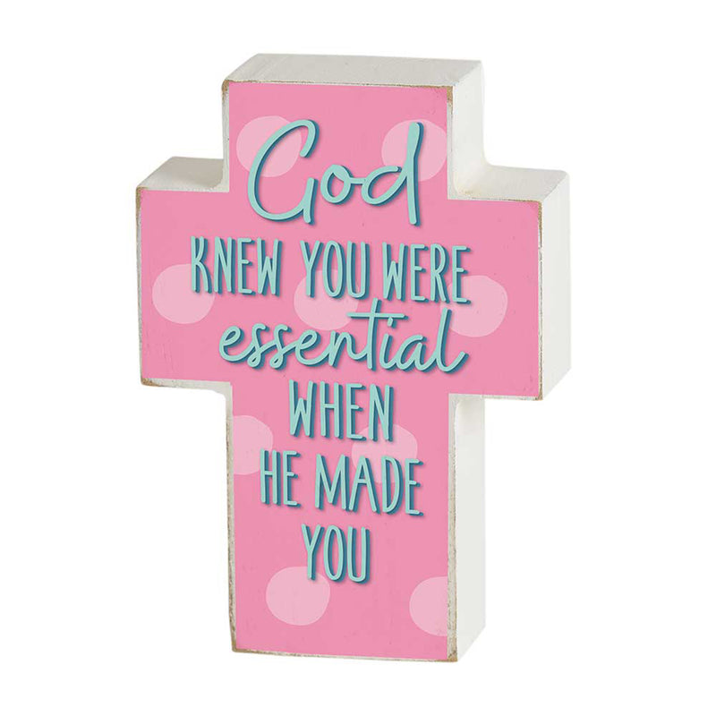 Essential When Made Pink Polka Dot 4 x 3 Wood Decorative Tabletop Cross Sign