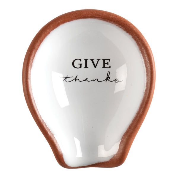 Give Thanks Glossy Brown 2 x 3 Terra Cotta Decorative Countertop Spoon Rest