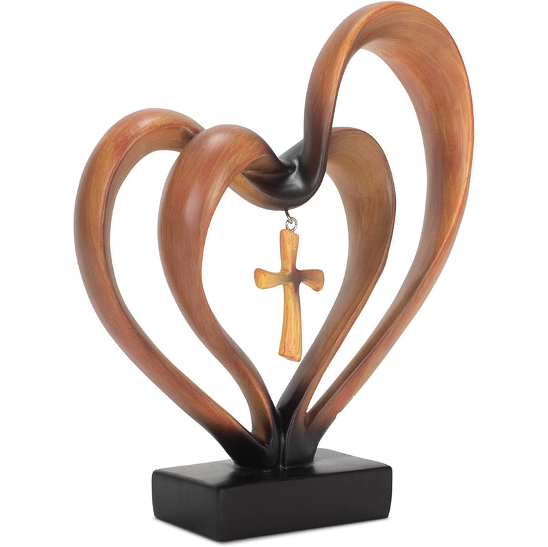 Dicksons It Takes Three Heart and Cross Brown 8.5 x 9.5 Resin Stone Pedestal Table Top Decoration