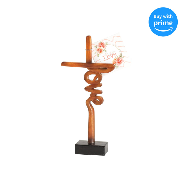Love Bronzetone Pedestal Cross 7 inch Resin Decorative Tabletop Figurine