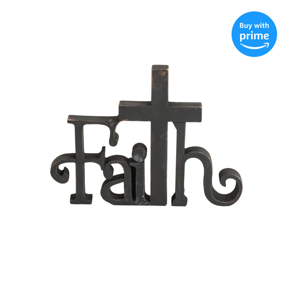 Distressed Black Faith with Cross 8 inch Resin Decorative Tabletop Figurine