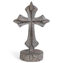 Antiqued Greywash Cross on Stand 6 x 3.5 Resin Decorative Wall and Tabletop Frame