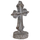 Antiqued Greywash Cross on Stand 6 x 3.5 Resin Decorative Wall and Tabletop Frame