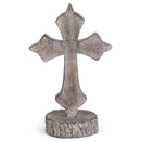 Antiqued Greywash Cross on Stand 6 x 3.5 Resin Decorative Wall and Tabletop Frame