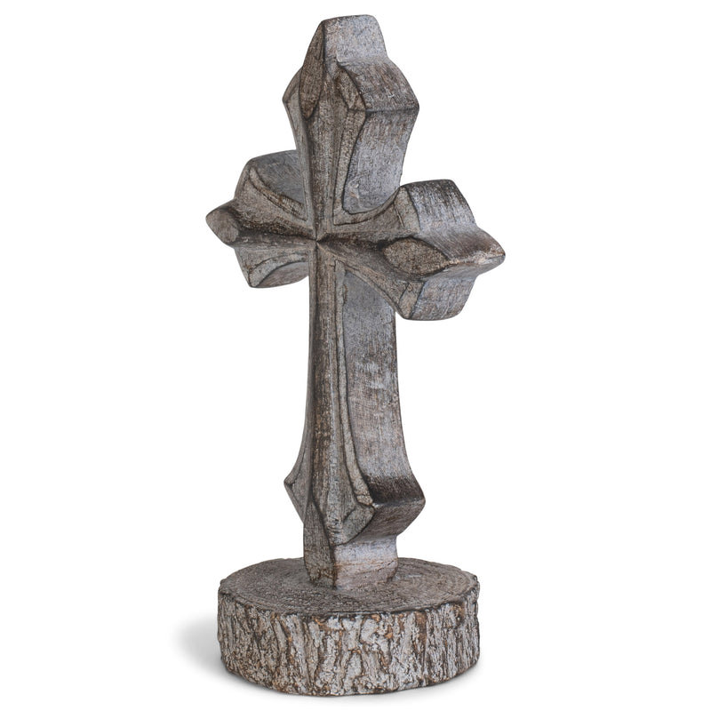 Antiqued Greywash Cross on Stand 6 x 3.5 Resin Decorative Wall and Tabletop Frame