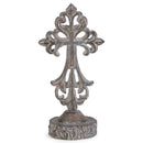 Antiqued Greywash Cross on Stand 7 x 3.5 Resin Decorative Wall and Tabletop Frame