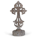 Antiqued Greywash Cross on Stand 7 x 3.5 Resin Decorative Wall and Tabletop Frame