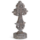 Antiqued Greywash Cross on Stand 7 x 3.5 Resin Decorative Wall and Tabletop Frame