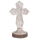 Antiqued Whitewash Cross on Stand 6 x 3 Resin Decorative Wall and Tabletop Frame