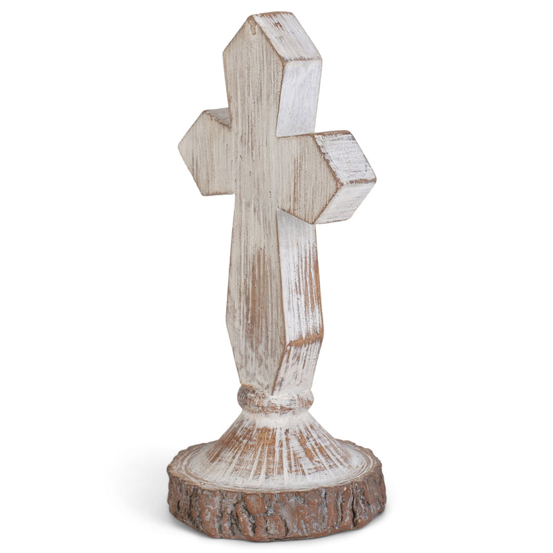Antiqued Whitewash Cross on Stand 6 x 3 Resin Decorative Wall and Tabletop Frame