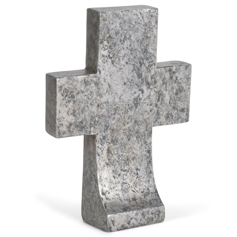 Antiqued Whitewash Cross on Stand 5.5 x 4 Resin Decorative Wall and Tabletop Frame
