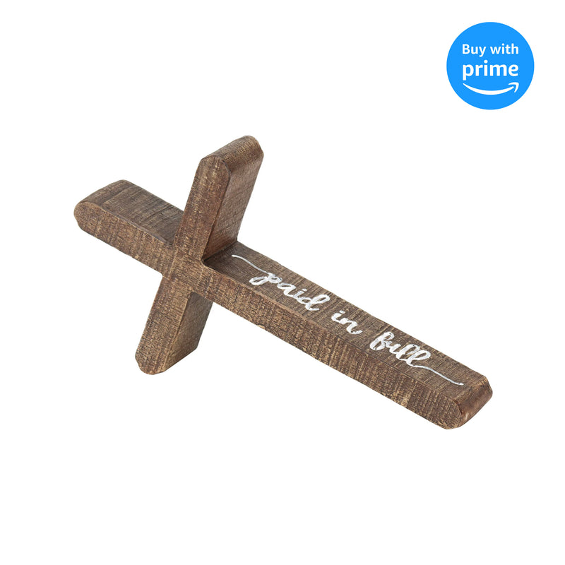 Dicksons Paid In Full Wood Look 10 x 5 Inch Resin Stone Tabletop Cross