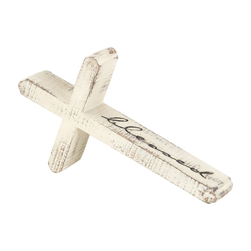 Dicksons Blessed White 10 x 5 Inch Resin Stone Tabletop Cross