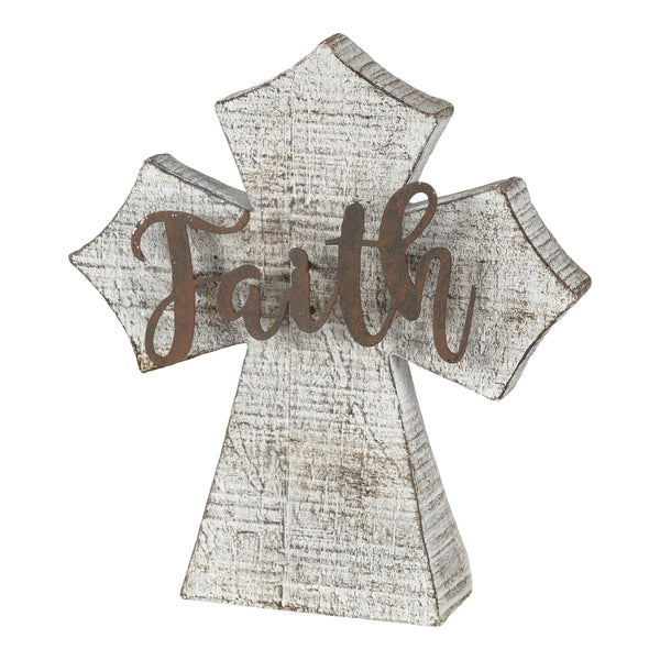 Dicksons Faith Cross White Washed 6 x 5 Resin Stone Tabletop Figurine