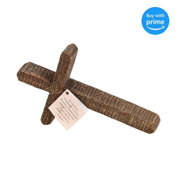 Rustic Brown Leaning Cross Serenity Prayer 10 x 5.5 Resin Decorative Tabletop Figurine