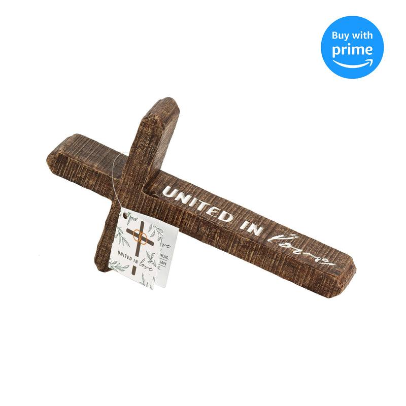 United In Love Brown Leaning Cross 10 x 5.5 Resin Decorative Tabletop Figurine