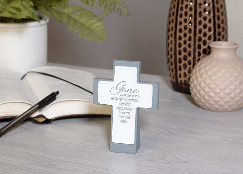 Gone From Our Arms Lord's Embrace White Cross 5 x 3.5 Resin Decorative Wall and Tabletop Frame