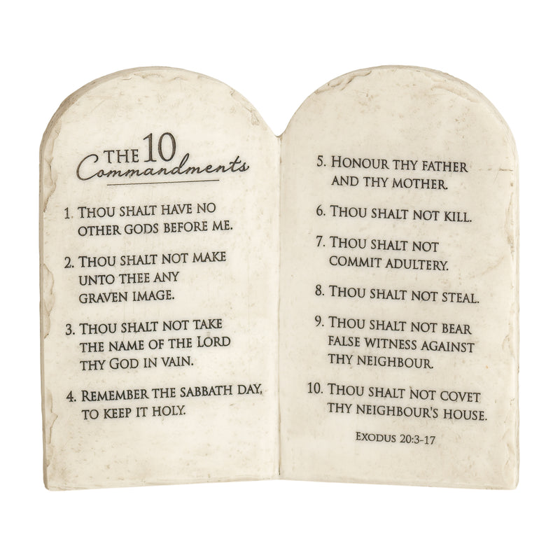 10 Commandments Whitewash Stone Tablet 6 x 6.5 Resin Decorative Wall and Tabletop Sign Plaque