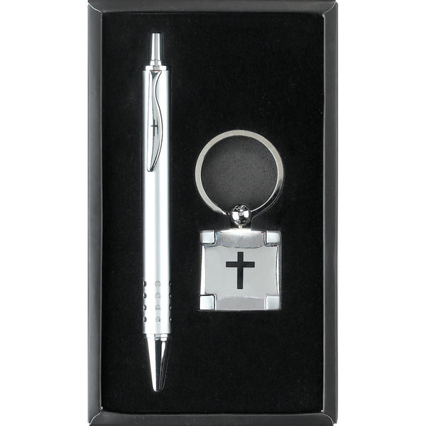 Cross Black Matte Silvertone Metal 2 Piece Ballpoint Pen and Keychain Gift Boxed Set