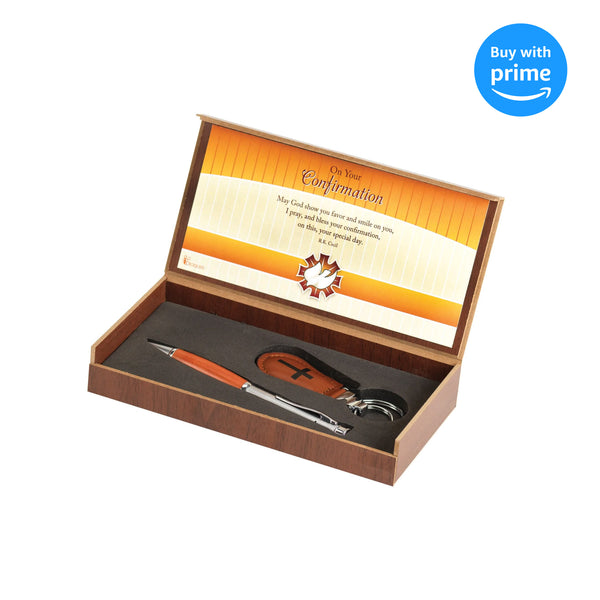 On Your Confirmation Orange 7.5 x 4 Metal Pen and Key Chain Boxed Gift Set