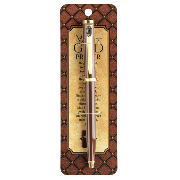 Man of God Prayer Natural Brown 5 inch Metal Twisting Ballpoint Stick Pen