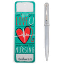 Care Love Nurse Silver Tone 5 inch Metal Ballpoint Pen On Card