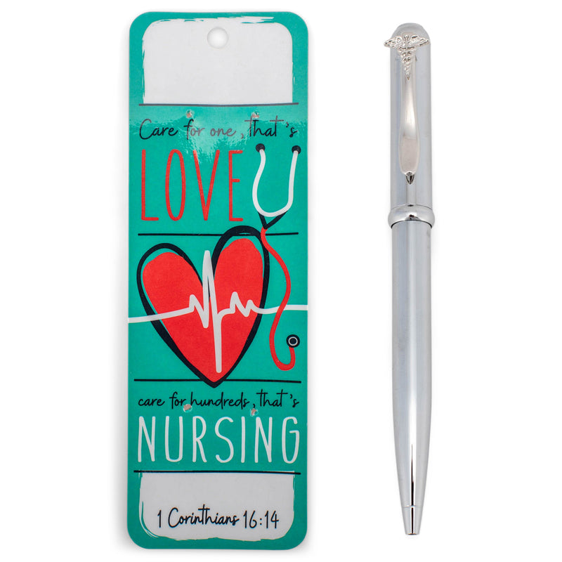 Care Love Nurse Silver Tone 5 inch Metal Ballpoint Pen On Card