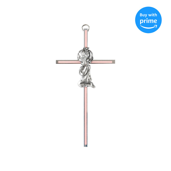 Praying Little Girl Pink 6 Inch Metal Hanging Wall Cross