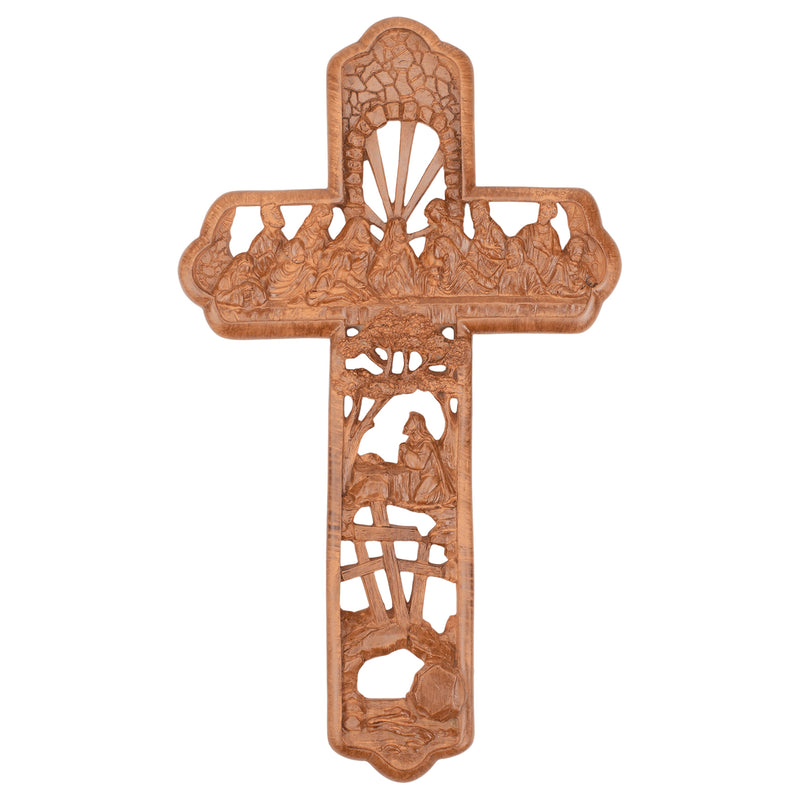 Dicksons Lord's Last Supper Woodgrain Carved 12 Inch Resin Wall Cross