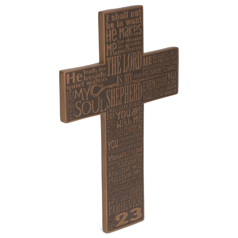 Psalm 23 Golden Brown 11 x 7 Resin Decorative Hanging Wall Cross
