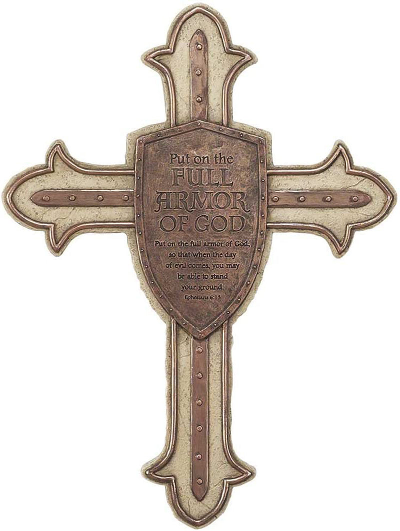 Dicksons Full Armor of God Shield Brown 13 Inch Resin Stone Wall Cross