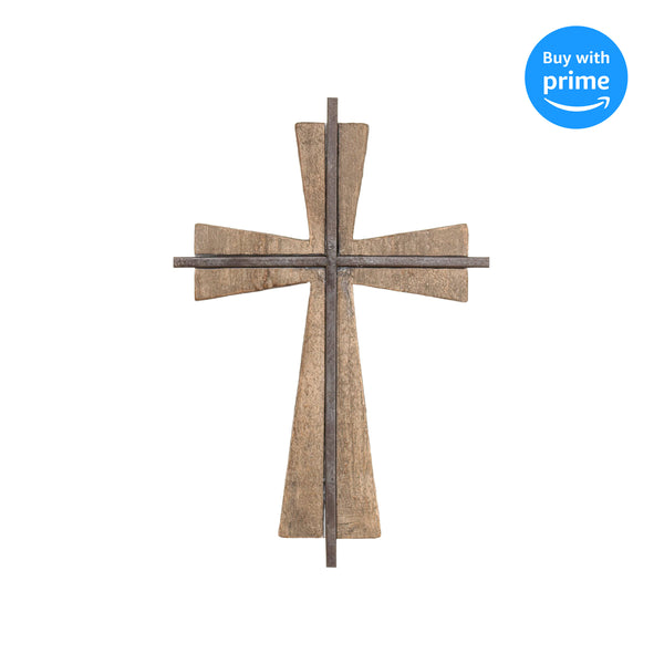 Natural Brown Flared 13.5 inch Resin Decorative Wall Tabletop Cross Figurine