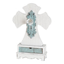 Ask Seek Knock Find Teal Door 12.5 inch MDF Decorative Wall Tabletop Cross Figurine