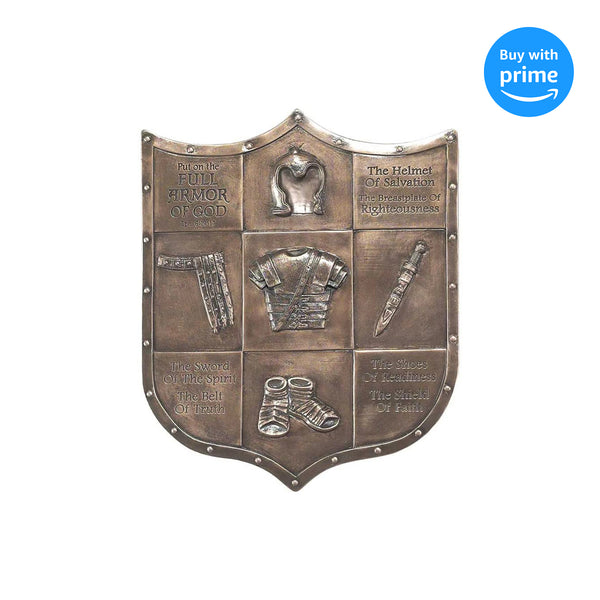 Dicksons Full Armor of God Shield 12 inch Bronze Color Resin Stone Wall Plaque
